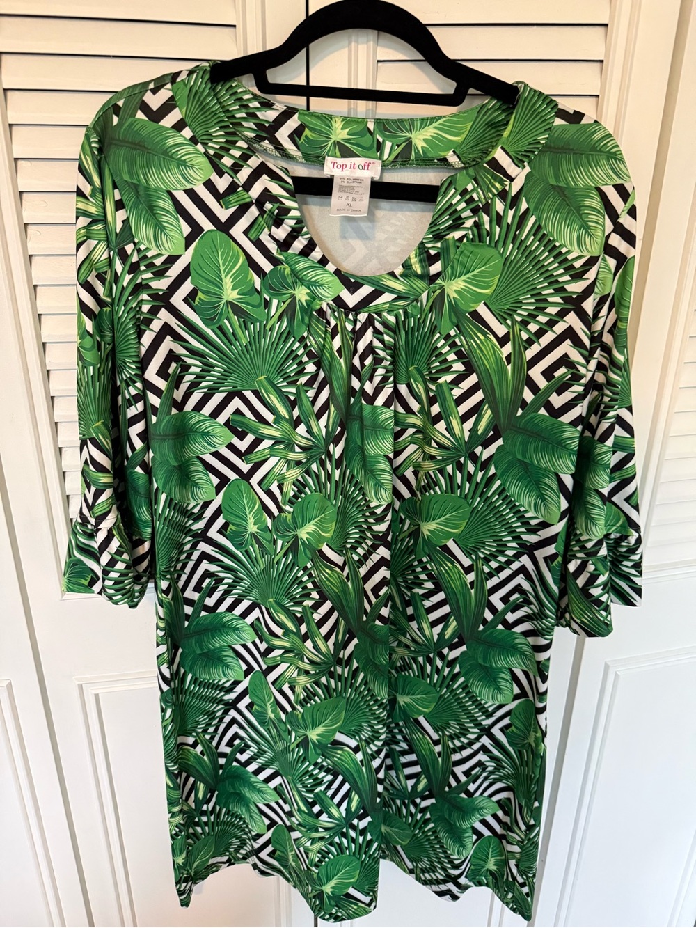 Top It Off Tropical Palm Geometric Tunic Dress XL